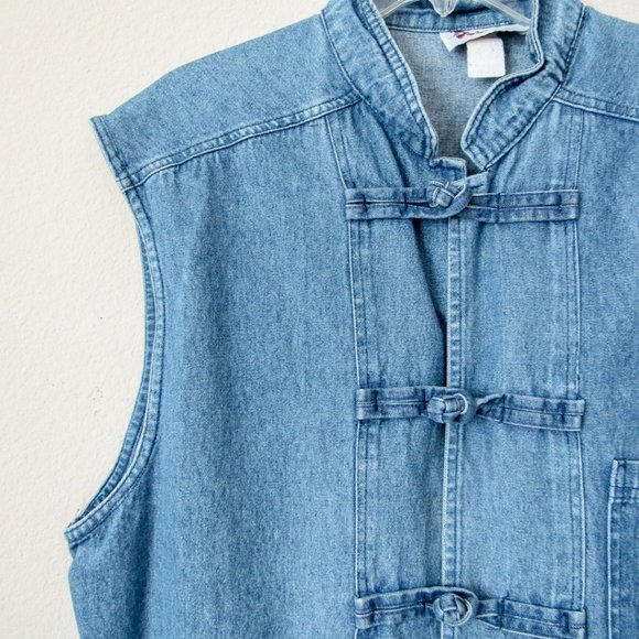 Vintage 1990s Denim Jean Vest Jacket Utility - Picture 3 of 8